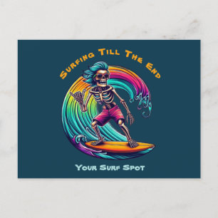 Postal Surfista De Esqueleto En Ola