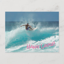 Postal Surfista en una gran ola