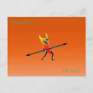 Postal Surfista Tiki Rojo Y Amarillo