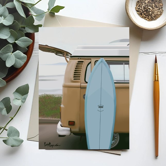 Postal Surf's Up | Pintura de playa de Volkswagen en Surf (Subido por el creador)