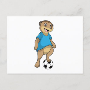 Postal Suricata como jugador de fútbol con balón de fútbo