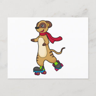 Postal Suricata como patinador con patines de ruedas