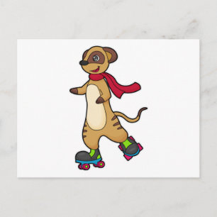 Postal Suricata como patinador con patines de ruedas
