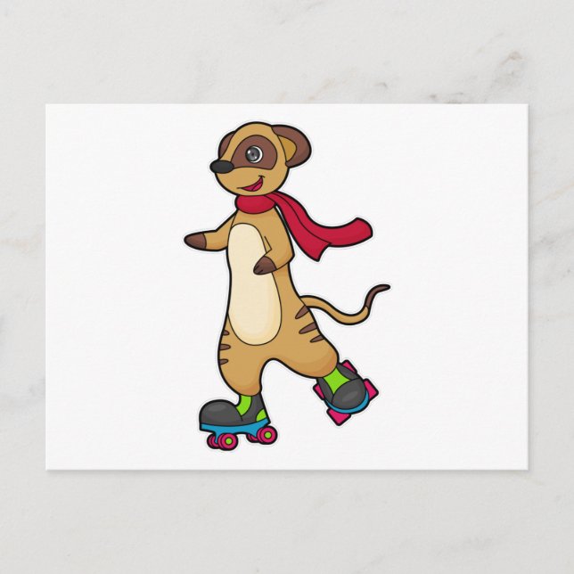 Postal Suricata como patinador con patines de ruedas (Anverso)