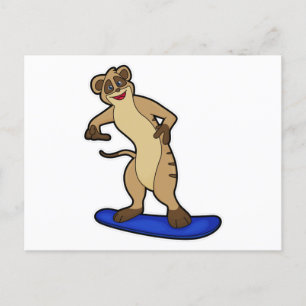 Postal Suricata como snowboarder con snowboard