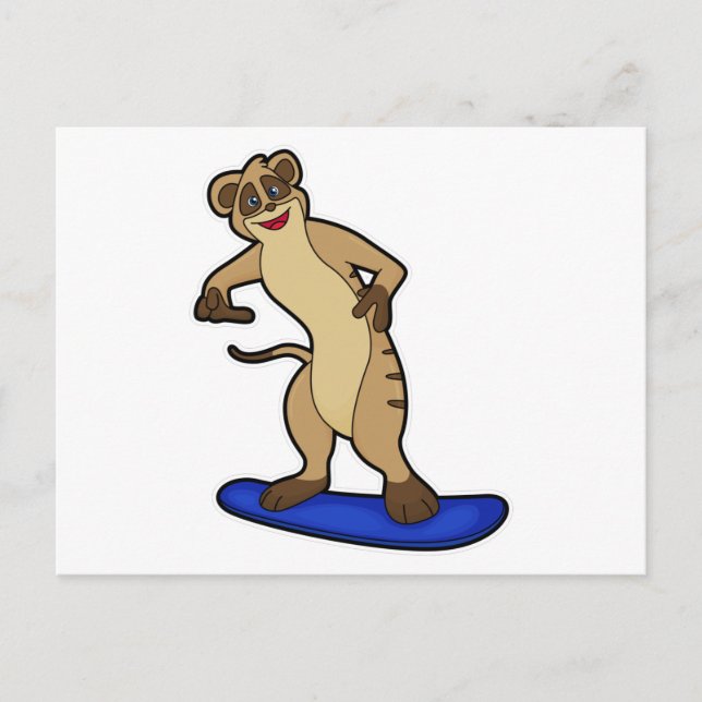 Postal Suricata como snowboista con snowboard (Anverso)