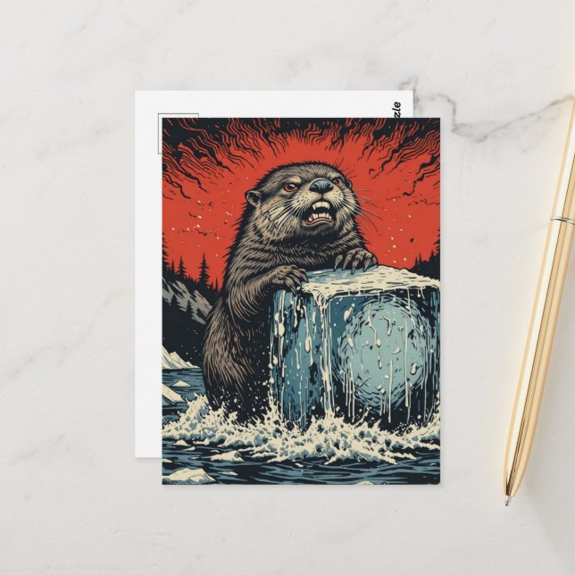 Postal Surreal Angry otter breaking ice (Anverso/Reverso In Situ)