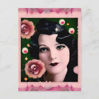 Postal Surreal Art Deco con marco Lady Face