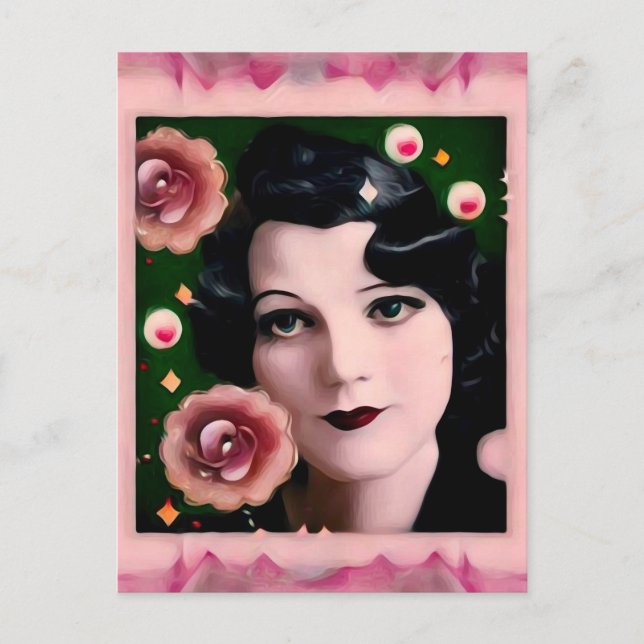 Postal Surreal Art Deco con marco Lady Face (Anverso)