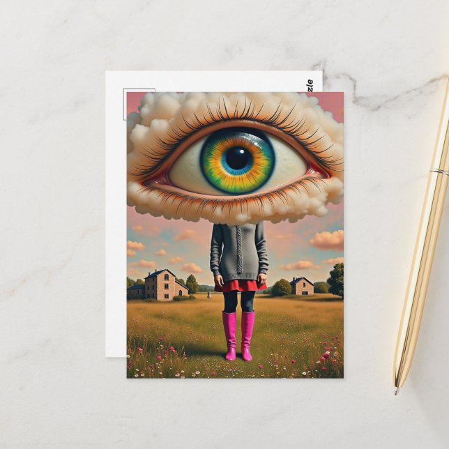Postal surreal art head in the clouds eyeball (Anverso/Reverso In Situ)