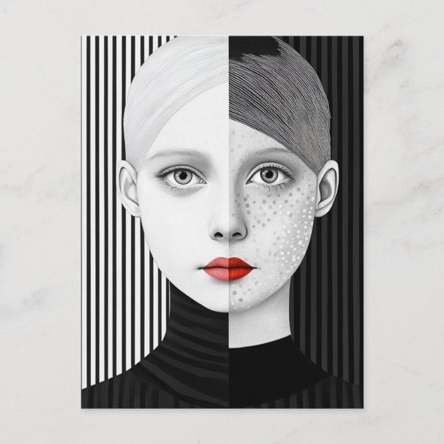 Postal Surreal Black and White Face Red Lips (Anverso)
