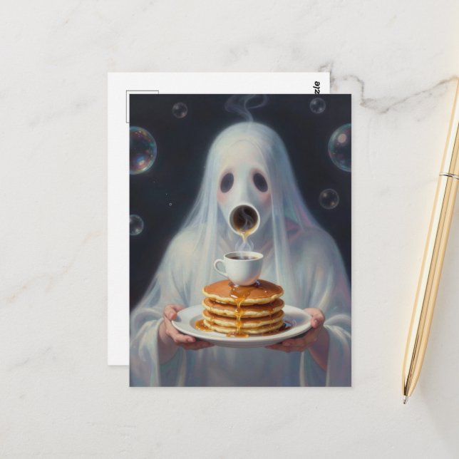 Postal Surreal Breakfast pancakes ghost with coffee  (Anverso/Reverso In Situ)
