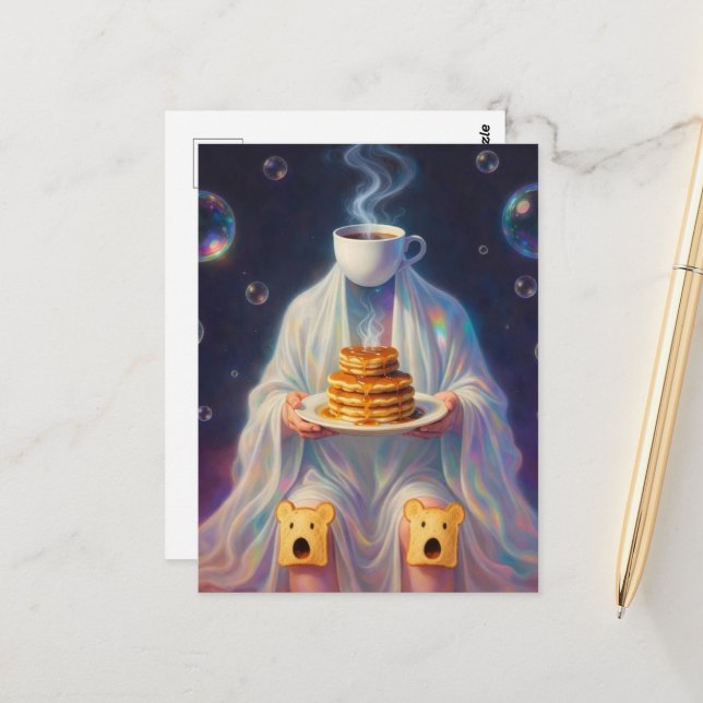 Postal Surreal Breakfast pancakes ghost with coffee toast (Anverso/Reverso In Situ)