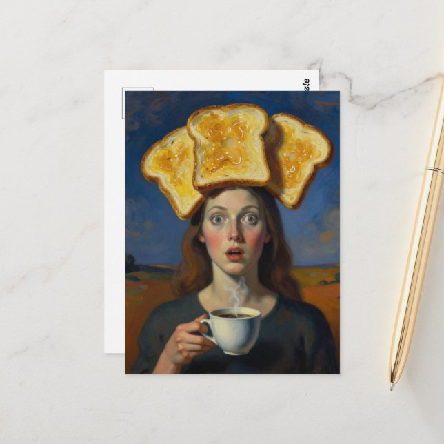Postal Surreal Breakfast Series Toast and  Coffee Woman  (Anverso/Reverso In Situ)