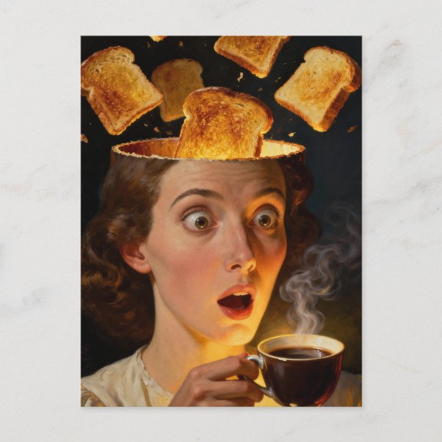Postal Surreal Breakfast Toast and Coffee Woman  (Anverso)