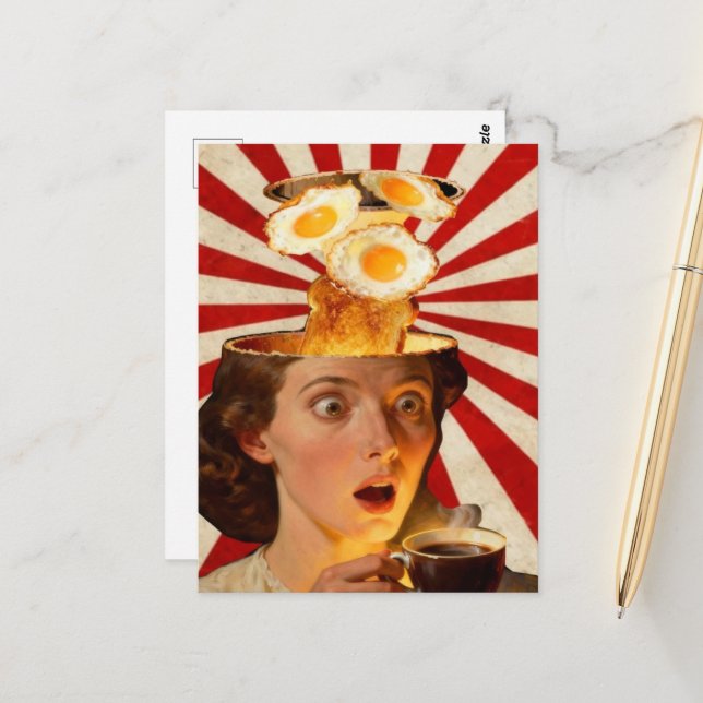 Postal Surreal Breakfast Toast and Coffee Woman Red White (Anverso/Reverso In Situ)