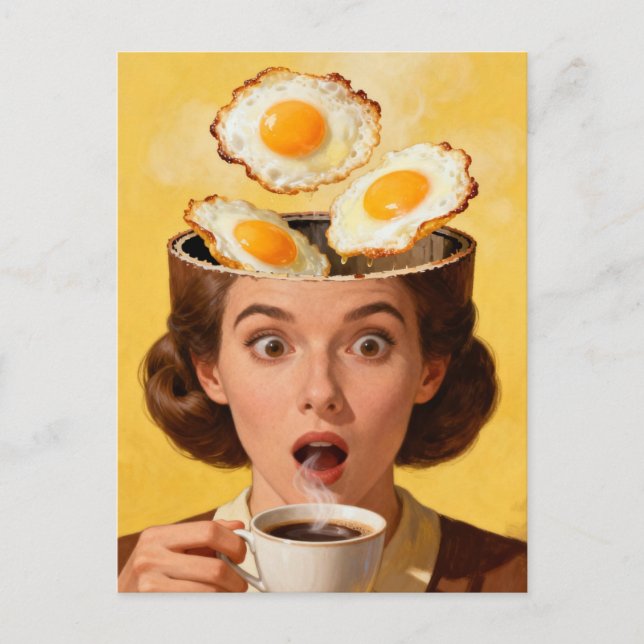 Postal Surreal Breakfast Toast and Coffee Woman Yellow  (Anverso)