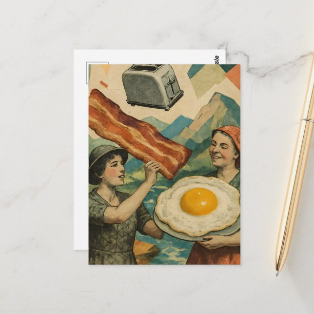 Postal Surreal Breakfast Woman Bacon and Eggs Toaster (Anverso/Reverso In Situ)