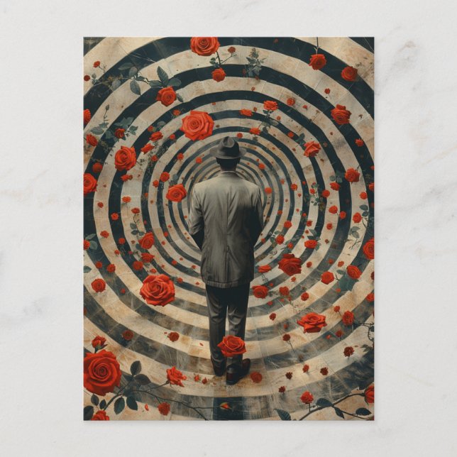 Postal Surreal Business Man Red Roses Collage (Anverso)