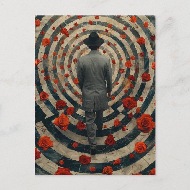 Postal Surreal Business Man Red Roses Tunnel Collage (Anverso)