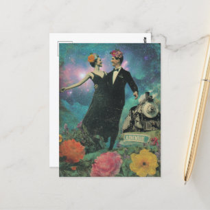 Postal Surreal Dancing People Adventure Collage Train