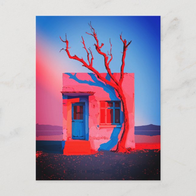 Postal Surreal Deert House Wall Art - Minimalista (Anverso)