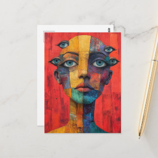 Postal Surreal Face With Lots of Eyes