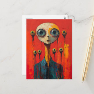 Postal Surreal Face With  Several Eyes