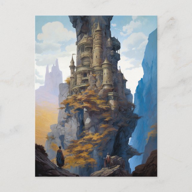 Postal Surreal Fantasy Castle Landscape Art (Anverso)
