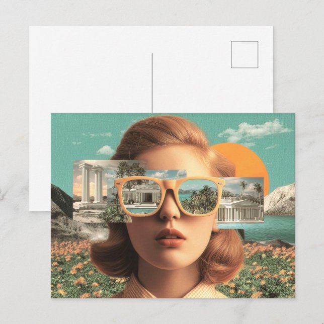 Postal Surreal female portrait with retro sunglasses (Anverso / Reverso)