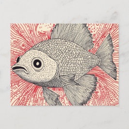 Postal Surreal Fish Illustration - Vintage Ink Style
