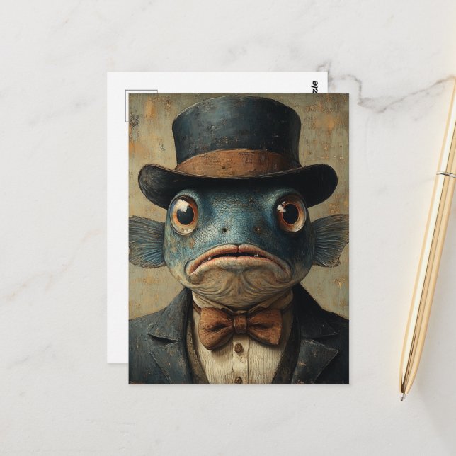 Postal Surreal Fish in a Suit (Anverso/Reverso In Situ)