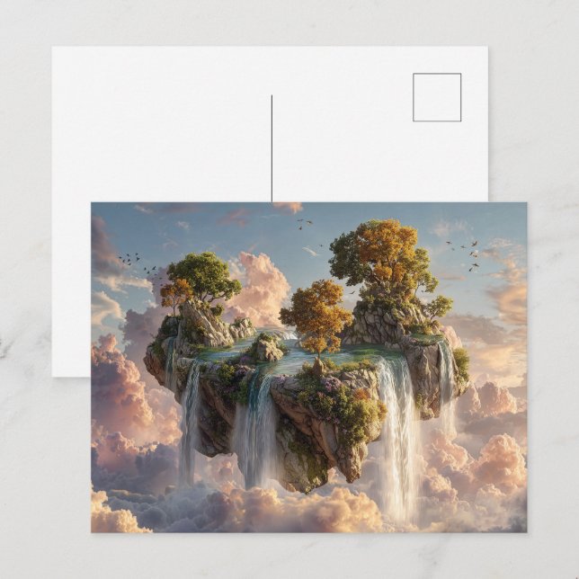 Postal Surreal Floating Cliffs With Waterfalls (Anverso / Reverso)