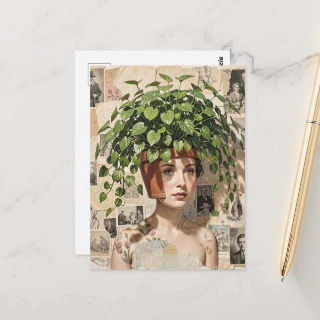 Postal Surreal Flower Pot Woman (Anverso/Reverso In Situ)