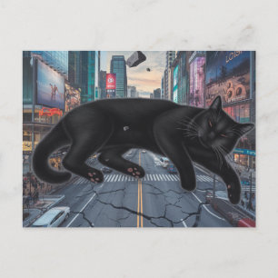 Postal Surreal gato negro bloquea la calle City