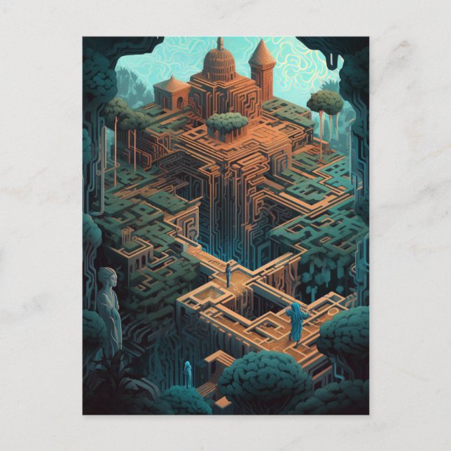 Postal Surreal Geometric Maze City Paisaje Fantasía Arte (Anverso)