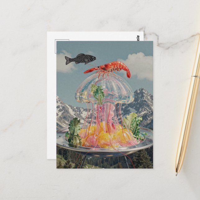 Postal Surreal Jellyfish Collage (Anverso/Reverso In Situ)