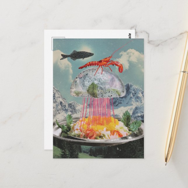 Postal Surreal Jellyfish Salad Collage (Anverso/Reverso In Situ)