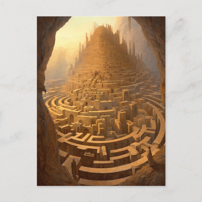 Postal Surreal Maze Castle Paisaje Fantasía Arte (Anverso)
