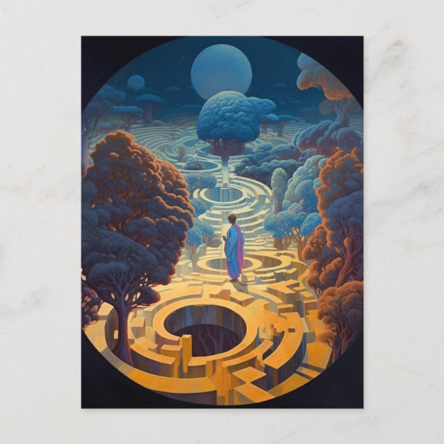 Postal Surreal Maze Paisaje Fantasía Arte (Anverso)