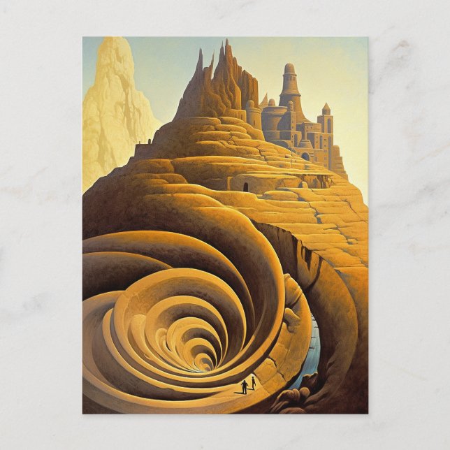 Postal Surreal Mountain City Fantasy Art (Anverso)