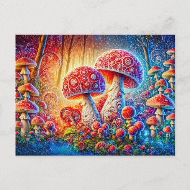 Postal Surreal Mushroom Dream Psychedelic Colors in Fanta (Anverso)