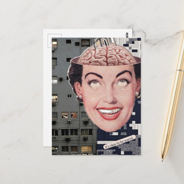 Postal surreal ok to be scared woman collage (Anverso/Reverso In Situ)