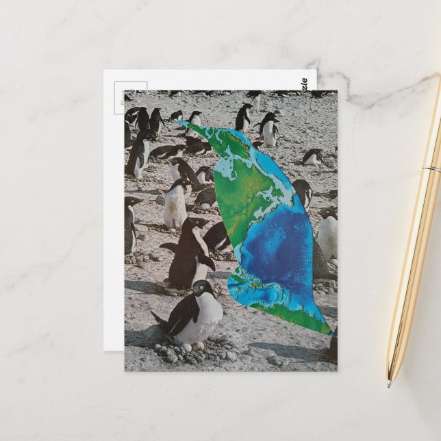 Postal Surreal Penguins and Earth wildlife collage (Anverso/Reverso In Situ)