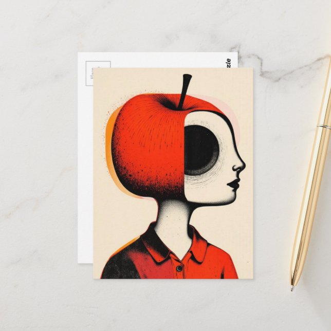 Postal Surreal Person with an Apple Head (Anverso/Reverso In Situ)