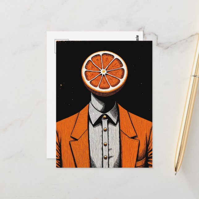 Postal Surreal Person with an Orange for a Head (Anverso/Reverso In Situ)