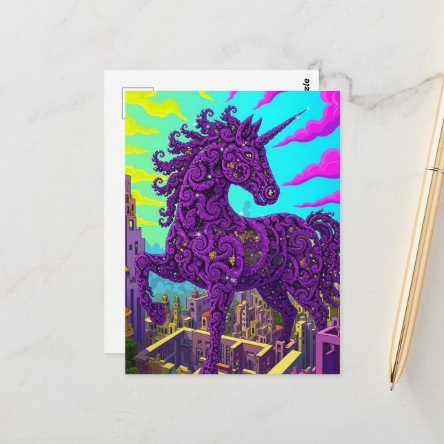 Postal Surreal purple unicorn  (Anverso/Reverso In Situ)