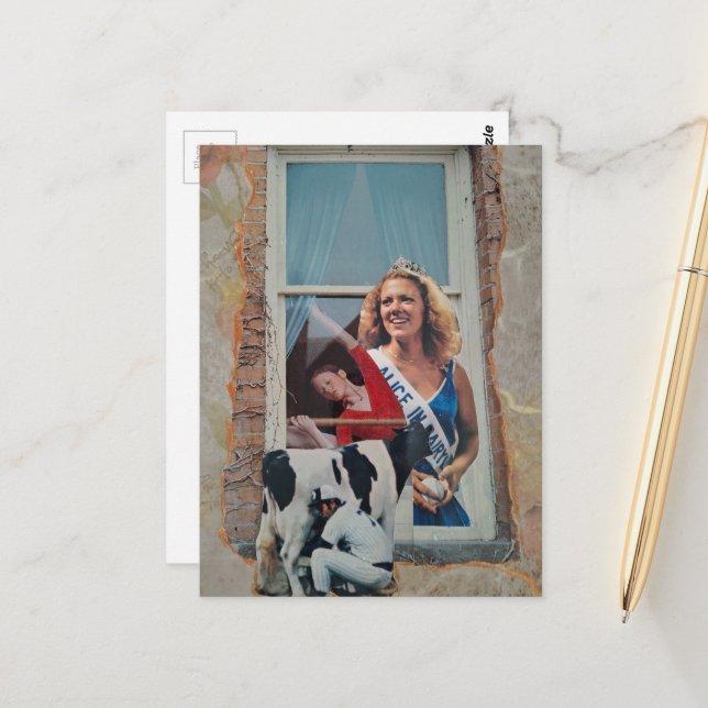 Postal Surreal Retro Alice in Dairyland Collage  (Anverso/Reverso In Situ)