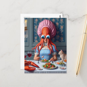 Postal Surreal Seafood Meed Octopus Woman