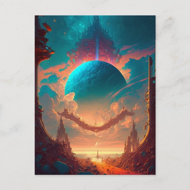 Postal Surreal Towers Planet Visionario Paisaje (Anverso)